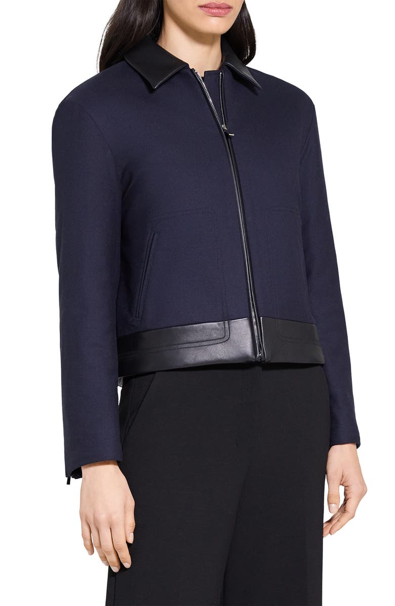 Theory Boxy Crop Jacket with Leather Trim, Alternate, color, 