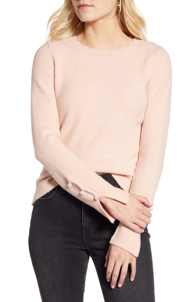 Rachel Parcell Scalloped Crewneck Sweater, Main, color,