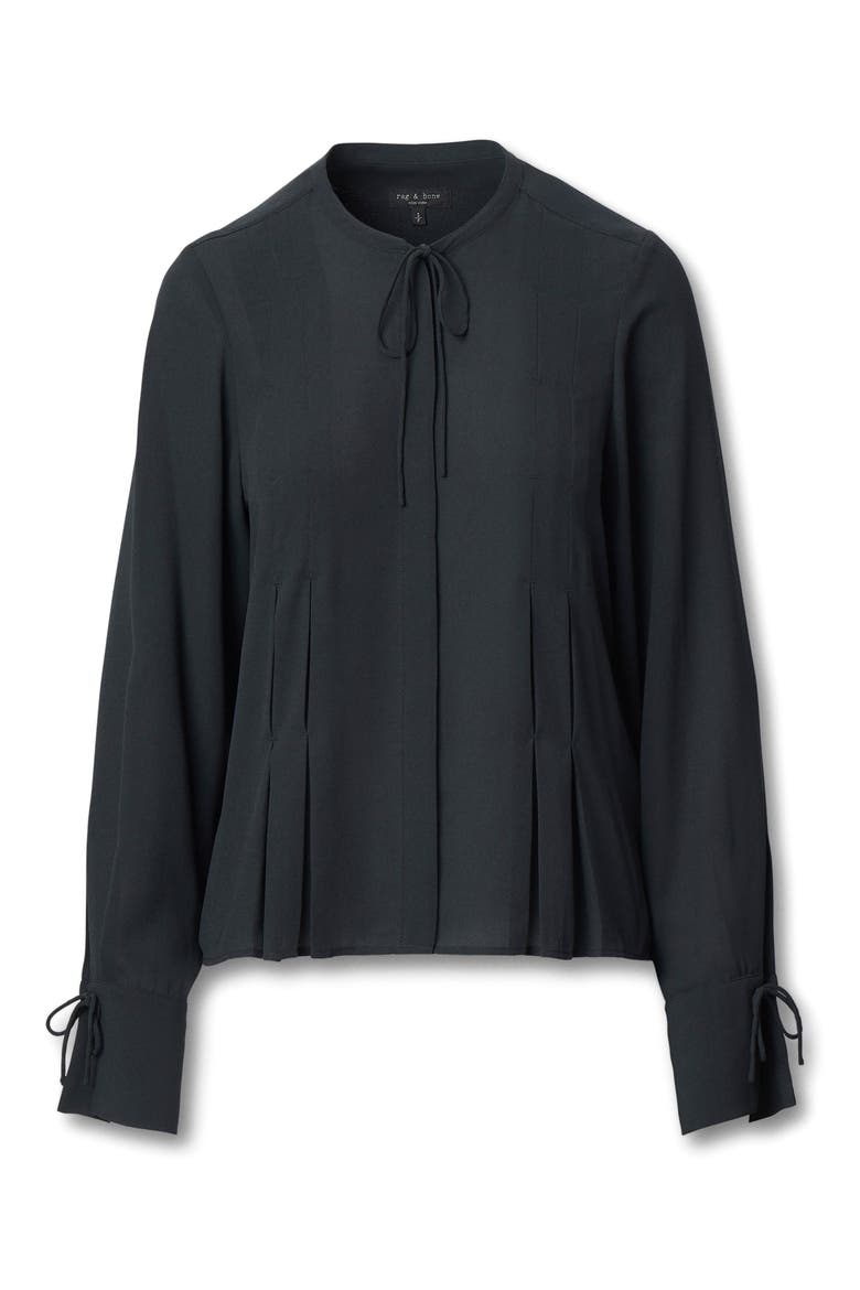 Adren Pleated Button-Up Shirt, Alternate, color, BLACK