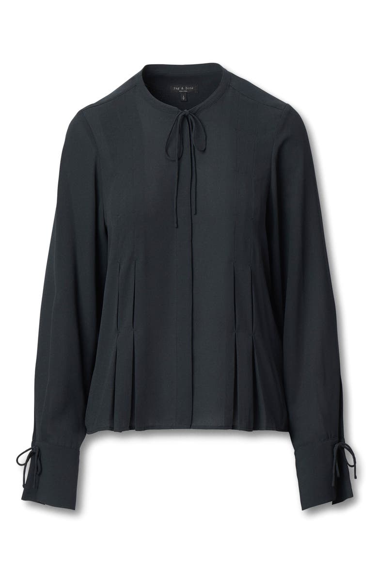 rag & bone Adren Pleated Button-Up Shirt, Alternate, color, Black