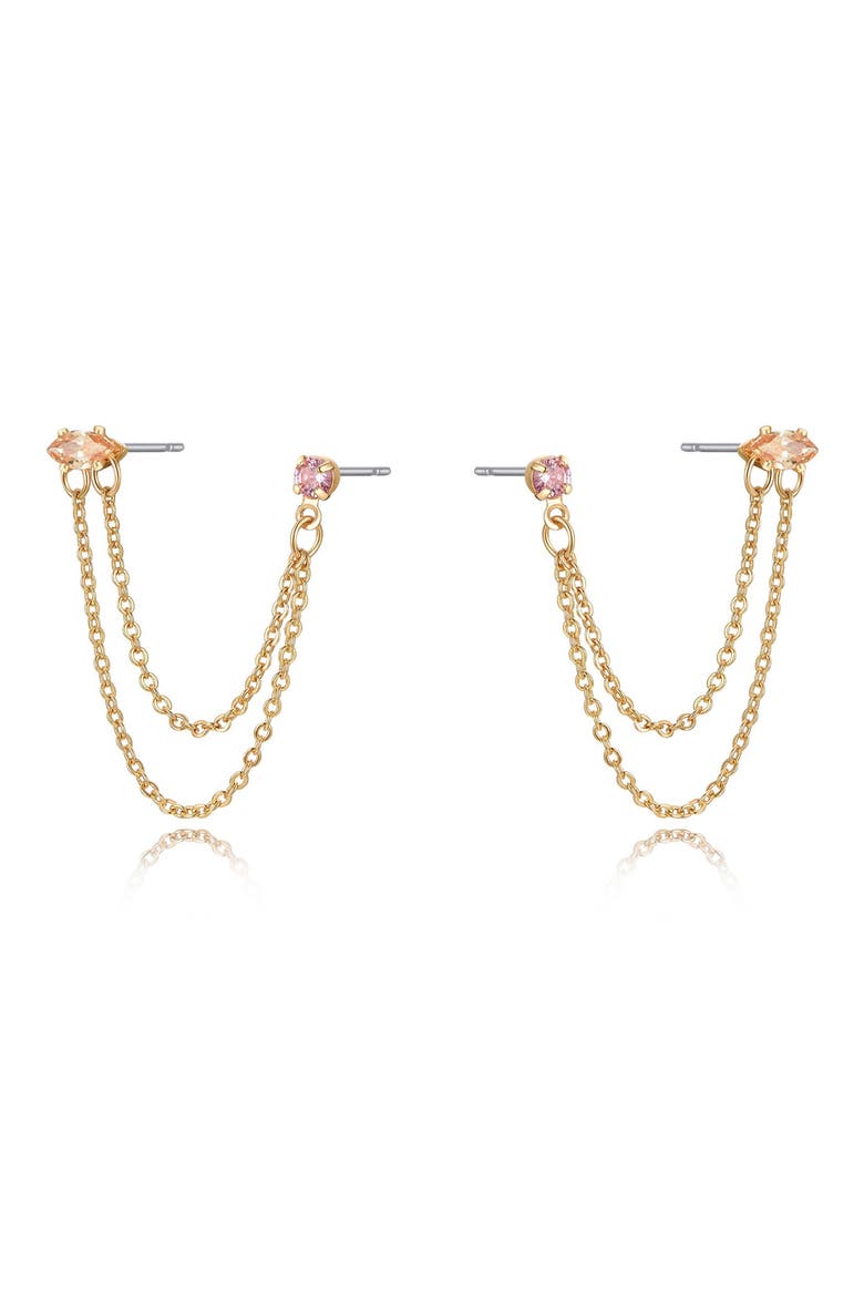 Double Piercing Chain Drop Earrings, Alternate, color, PINK