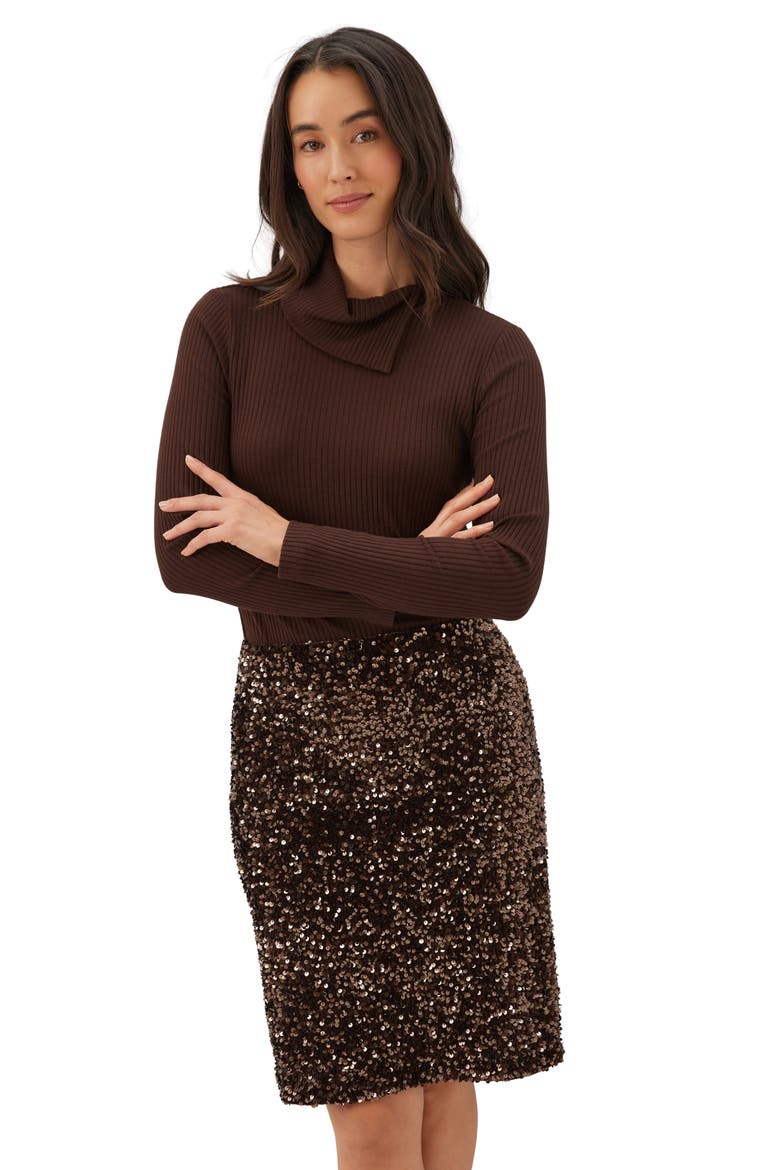 Sequin Velvet Pencil Skirt, Alternate, color, CHOCOLATE