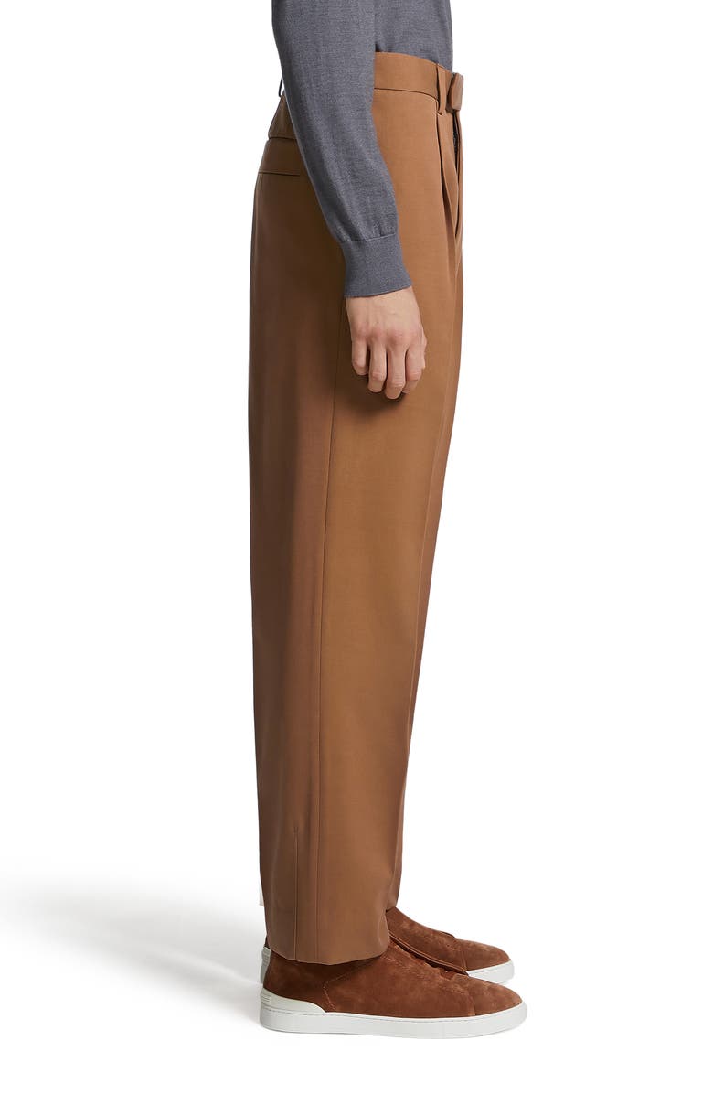 ZEGNA Pleat Front Cotton & Wool Pants, Alternate, color, Vicuna