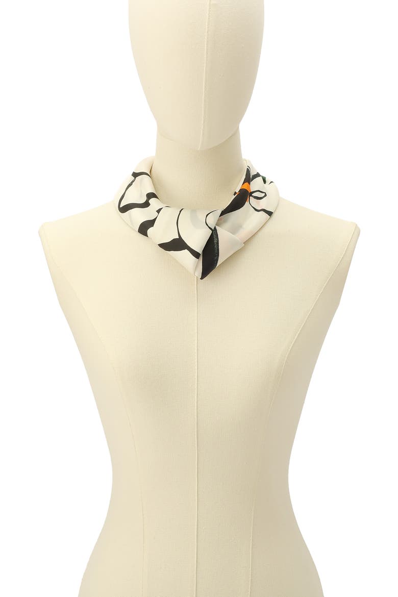swans print silk square scarf, Alternate, color, IVORY MULTI
