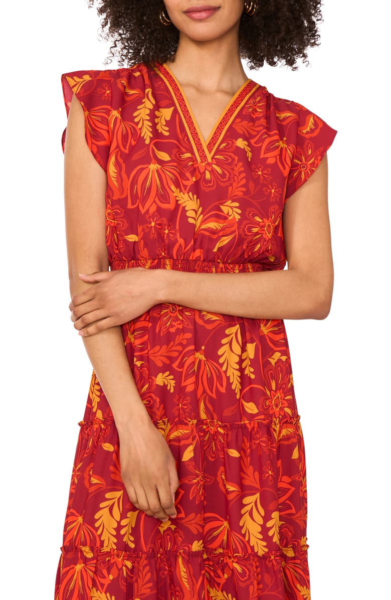 Vince Camuto Floral Maxi Dress, Alternate, color, Chili