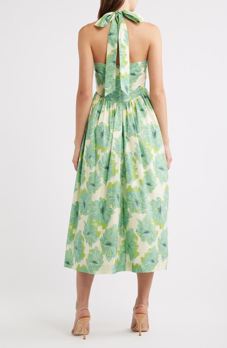 Lulus Kawaii Floral Print Halter Midi Dress, Alternate, color, Green Multi