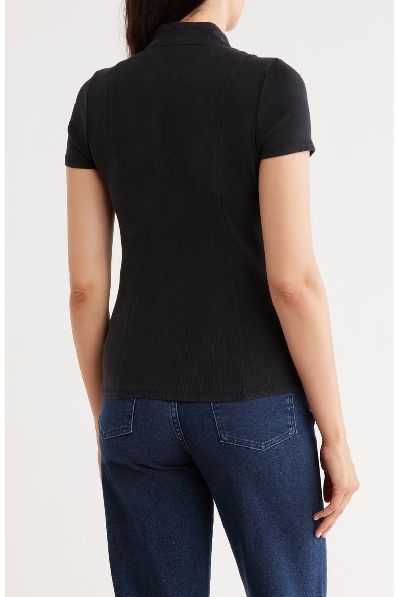 Short Sleeve Zip Up Top, Alternate, color, BLACK
