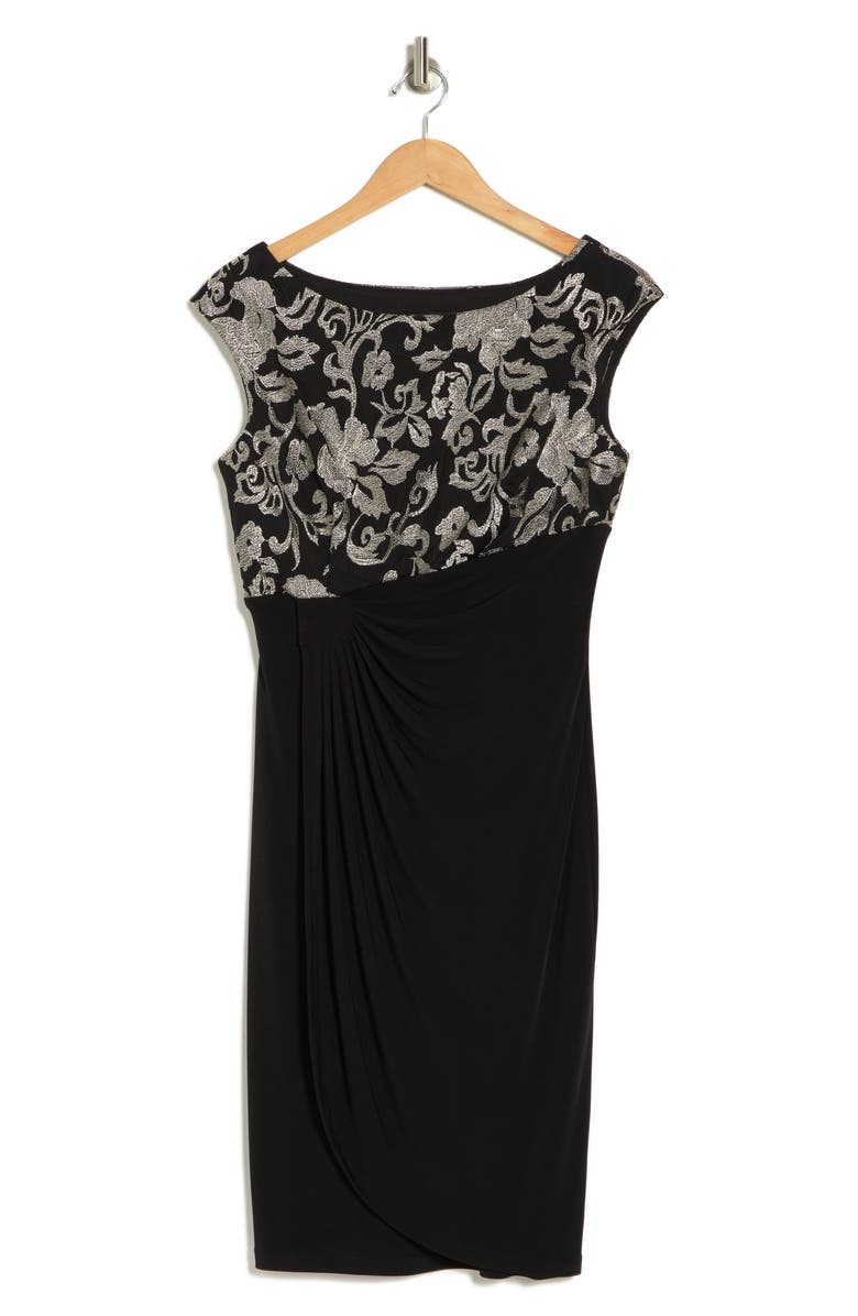 Connected Apparel Embroidered Bodice Faux Wrap Dress, Alternate, color, 
