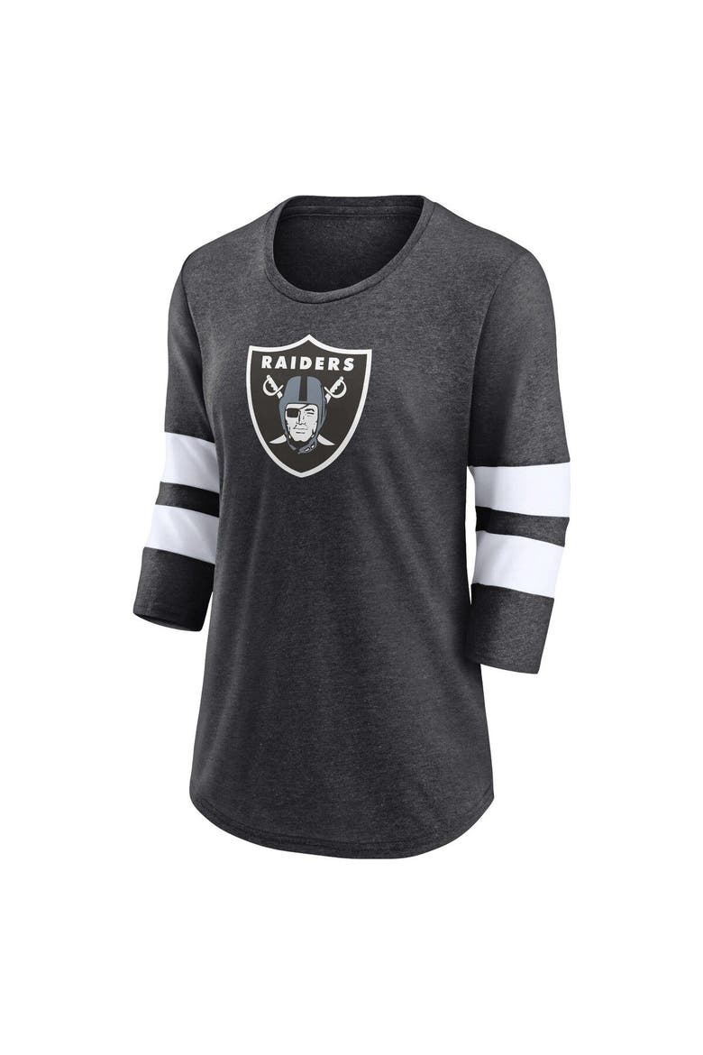 Women's Fanatics Branded Heathered Charcoal Las Vegas Raiders Primary Logo 3/4 Sleeve Scoop Neck T-Shirt, Alternate, color, Heather Charcoal