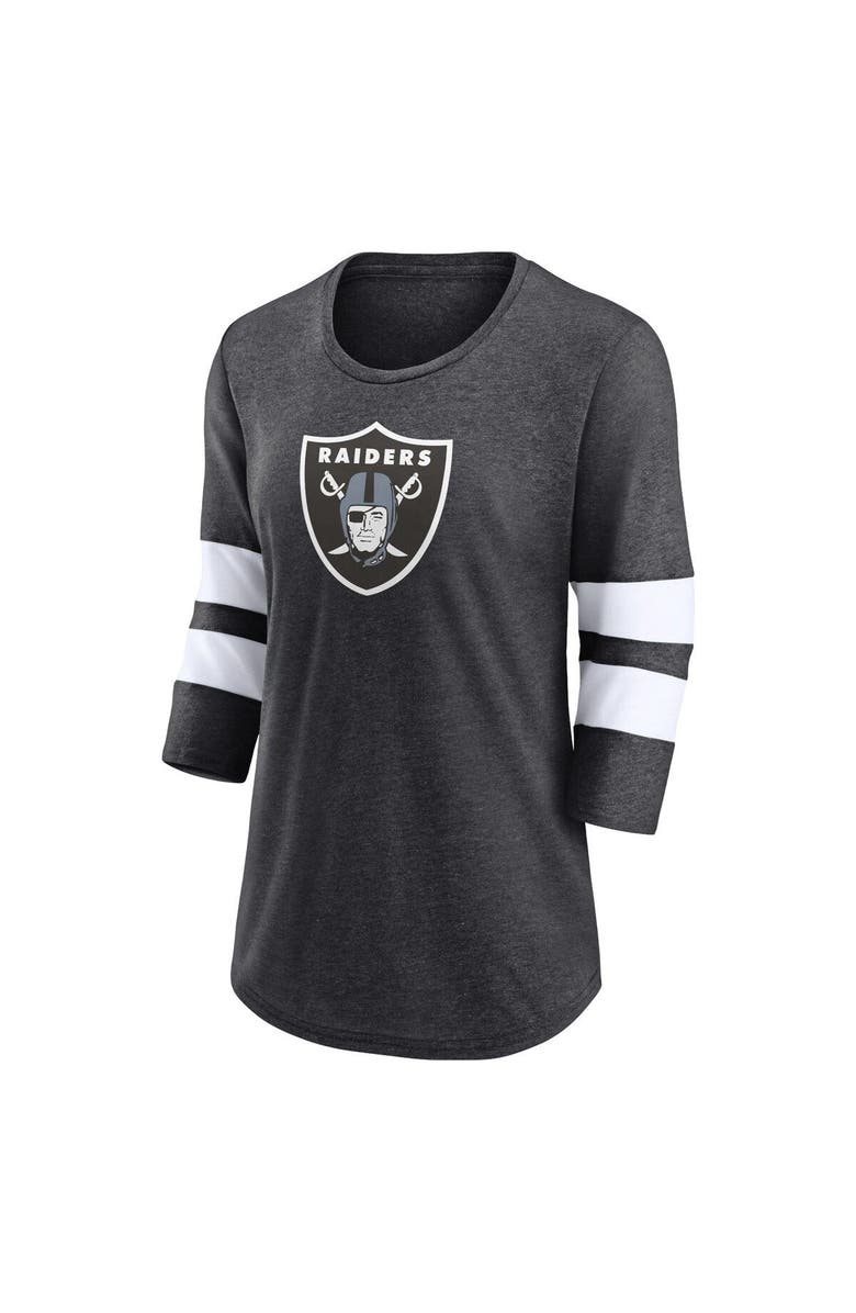 FANATICS Women's Fanatics Branded Heathered Charcoal Las Vegas Raiders Primary Logo 3/4 Sleeve Scoop Neck T-Shirt, Alternate, color, 
