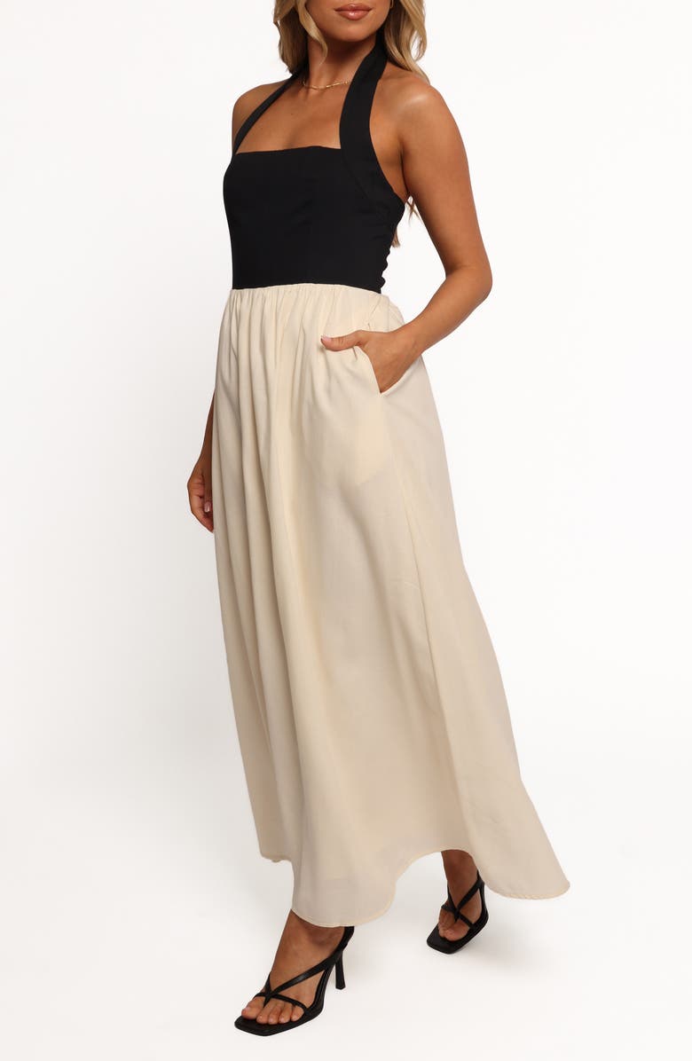 Petal & Pup Jayden Halter Neck Maxi Dress, Alternate, color, Black Cream