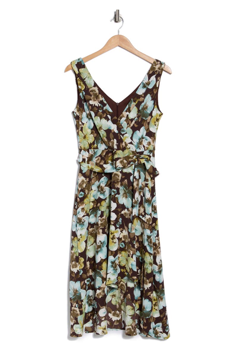 Tie Waist High-Low Midi Dress, Alternate, color, CHOCOLATE
