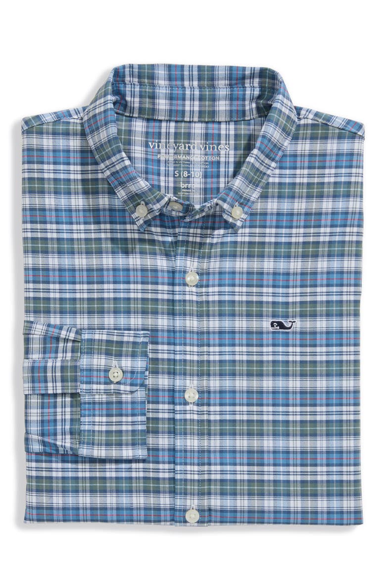 Kids' Faraway Performance Cotton Blend Button-Down Shirt, Main, color, BALSAM