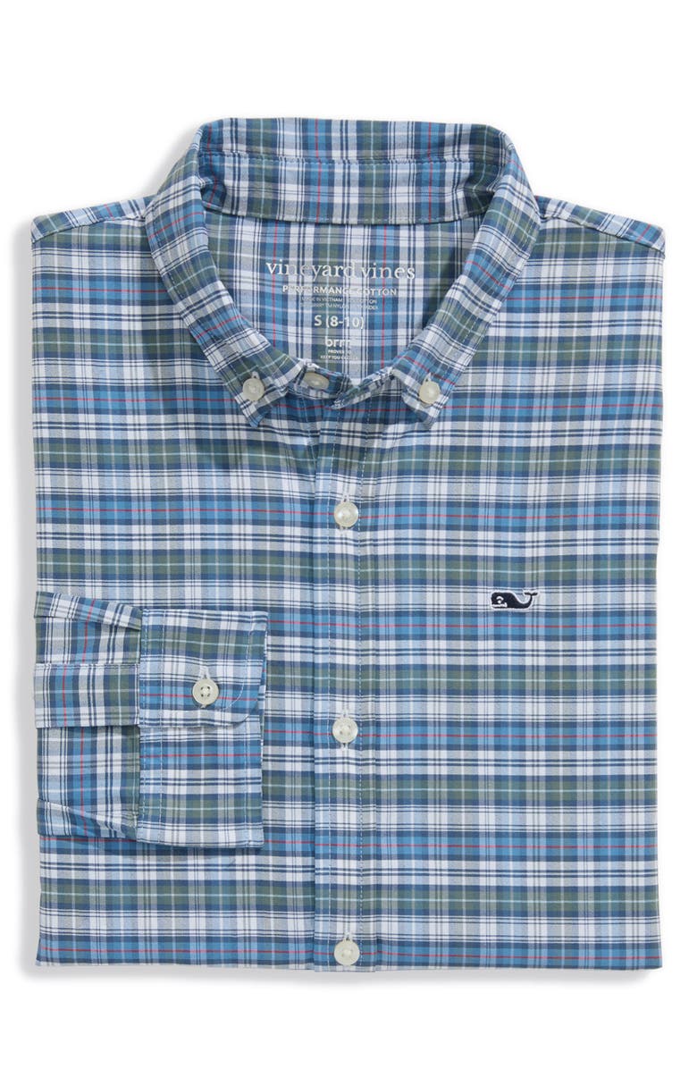 vineyard vines Kids' Faraway Performance Cotton Blend Button-Down Shirt, Main, color, Balsam