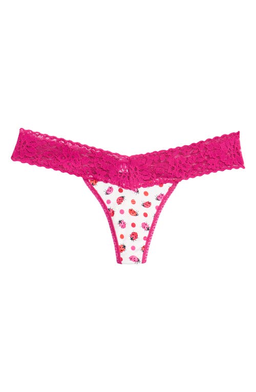 Hanky Panky Dream Lace Trim Modal Low Rise Thong In Pink Ladybug