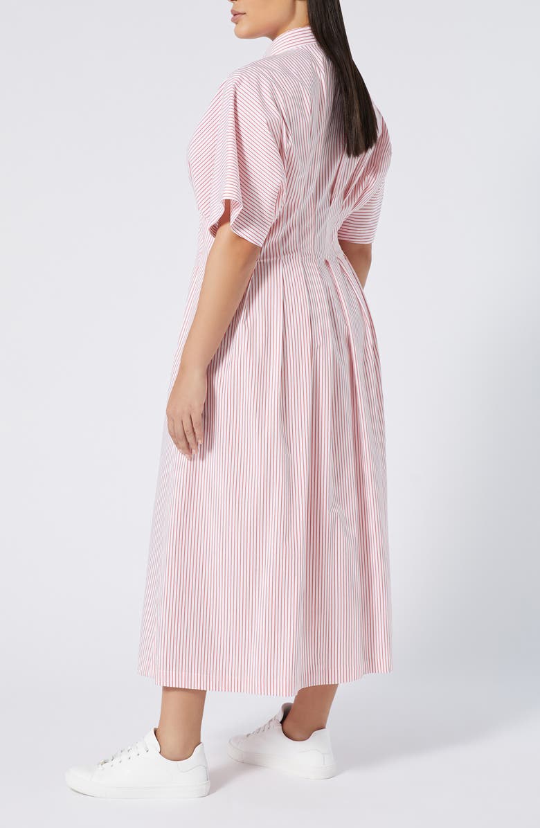 Marina Rinaldi Locri Stripe Short Sleeve Cotton Poplin Shirtdress, Alternate, color, Red