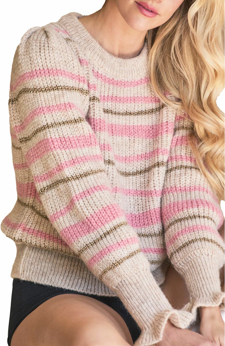 BTB Los Angeles BAILEY STRIPE SWEATER, Alternate, color, Rose Stripe