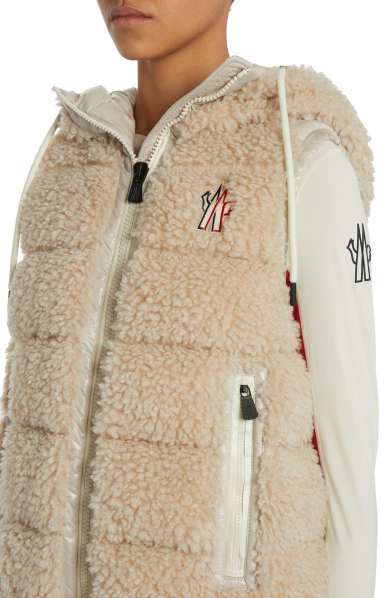 Moncler Grenoble Teddy Fleece Hooded Down Vest, Alternate, color, 