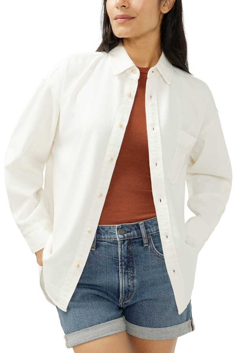 Denim Button-Up Beach Shirt, Alternate, color, ECRU