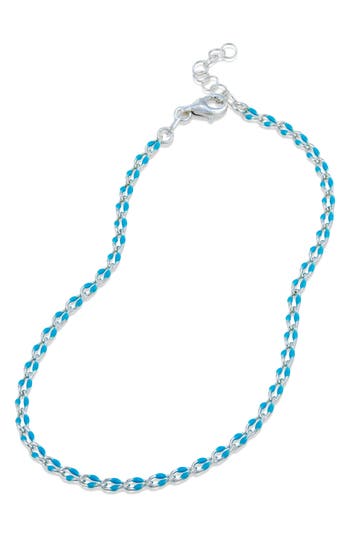 Savvy Cie Jewels Sterling Silver Turquoise Resin Enamel Anklet In Silver/turquoise