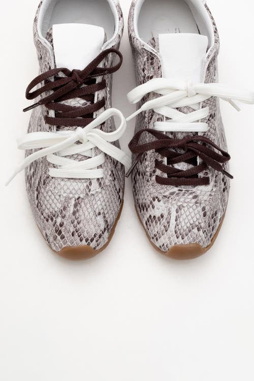 Forever & Always Shoes Crea Leather Sneakers In Gray Croco Leather