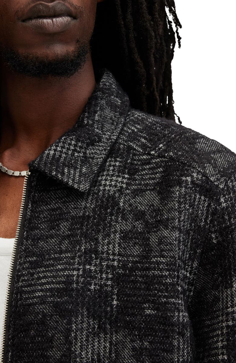 AllSaints Keller Plaid Textured Zip-Up Jacket, Alternate, color, Black