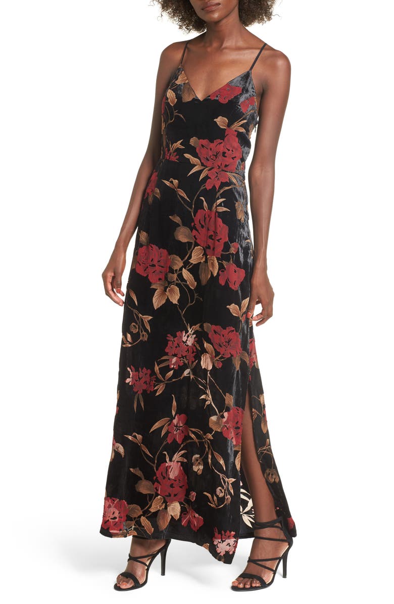 STOREE Velvet Burnout Maxi Dress, Main, color, 