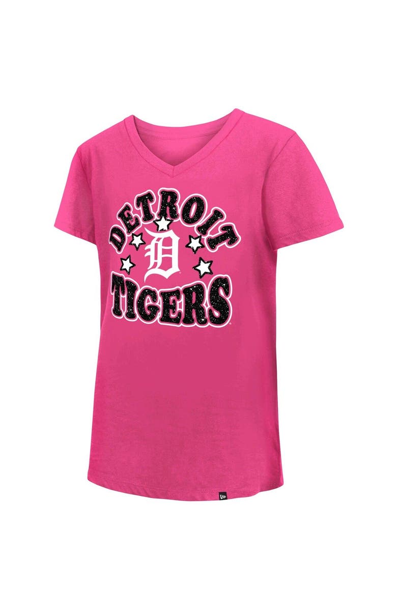 New Era Girl's Youth New Era Pink Detroit Tigers Jersey Stars V-Neck T-Shirt, Alternate, color, 