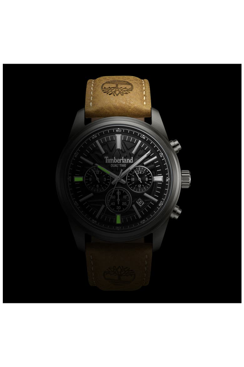 Northbridge Multifunction Chronograph Leather Strap Watch, 45mm, Alternate, color, TAN