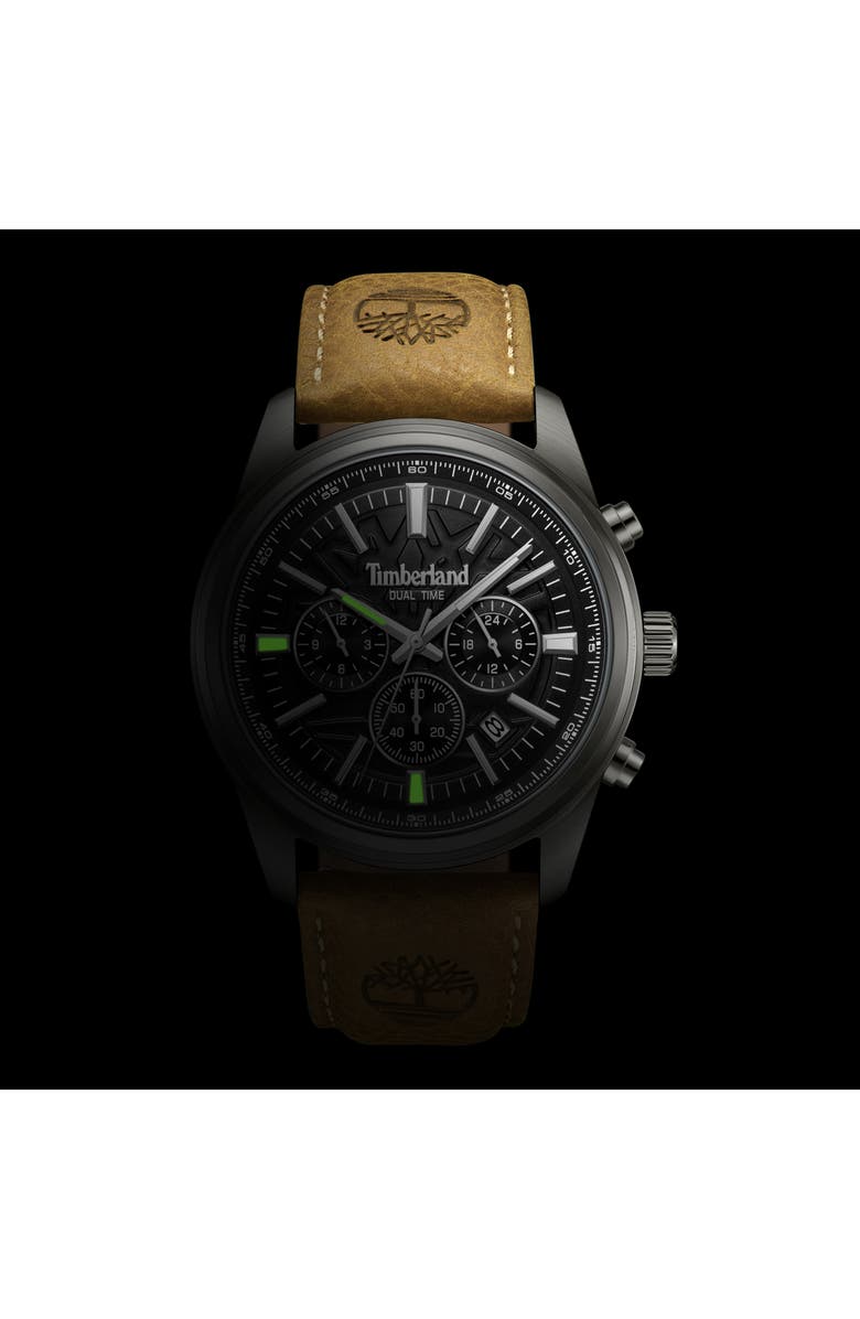Timberland Northbridge Multifunction Chronograph Leather Strap Watch, 45mm, Alternate, color, Tan