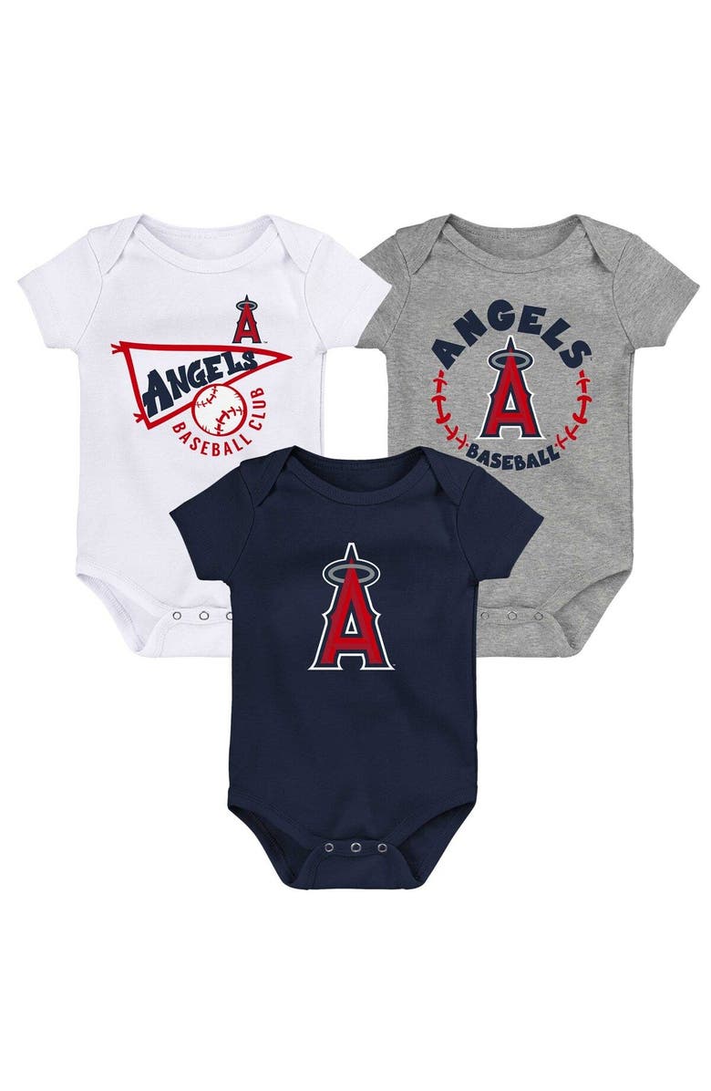 Outerstuff Newborn & Infant Navy/White/Heather Gray Los Angeles Angels Biggest Little Fan 3-Pack Bodysuit Set, Main, color, 