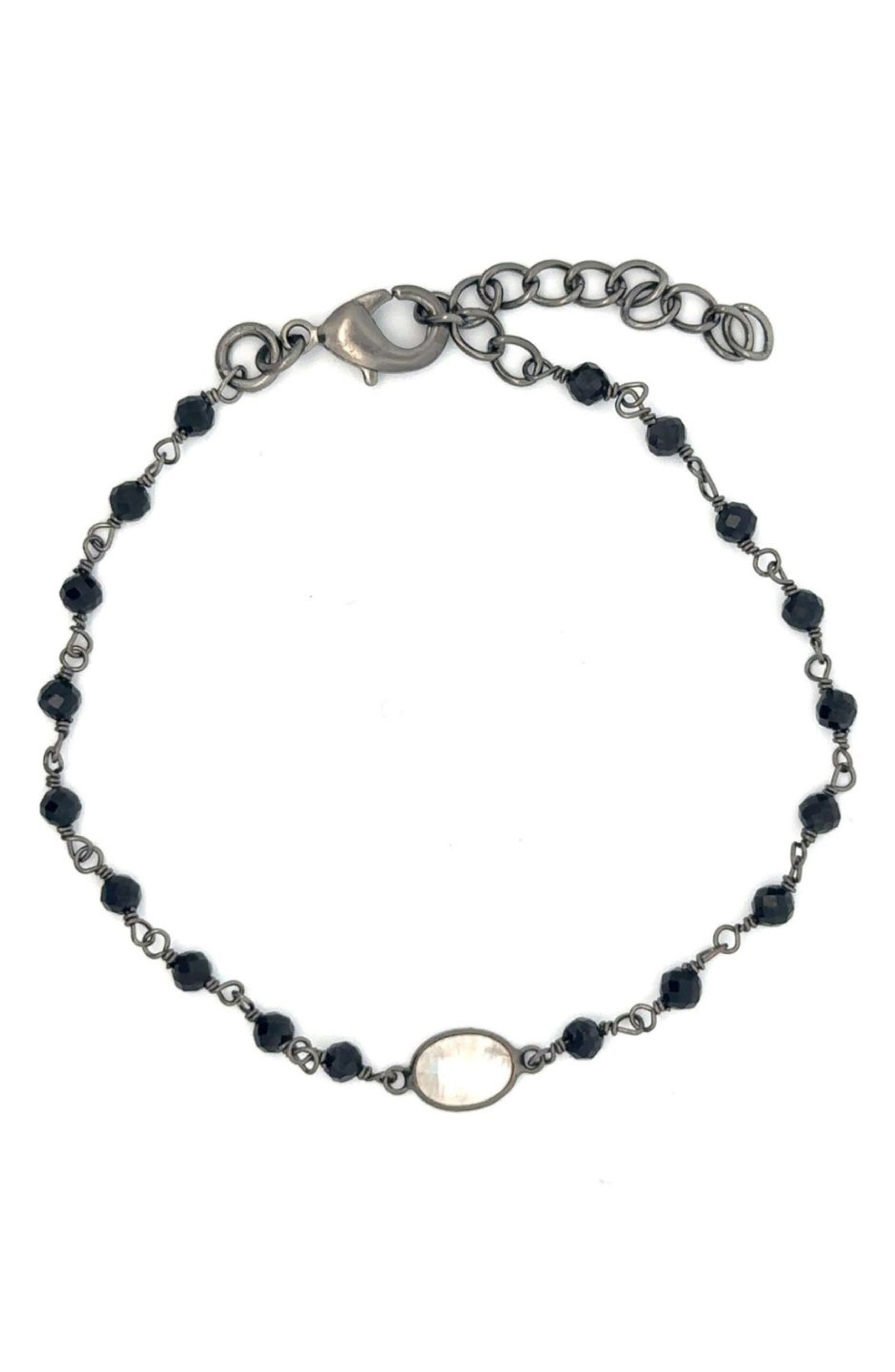 Moonstone & Black Spinel Rosary Bracelet