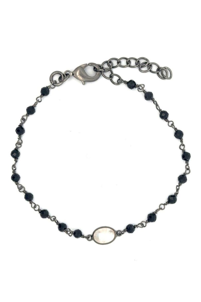 Moonstone & Black Spinel Rosary Bracelet, Main, color, BLACK/ WHITE