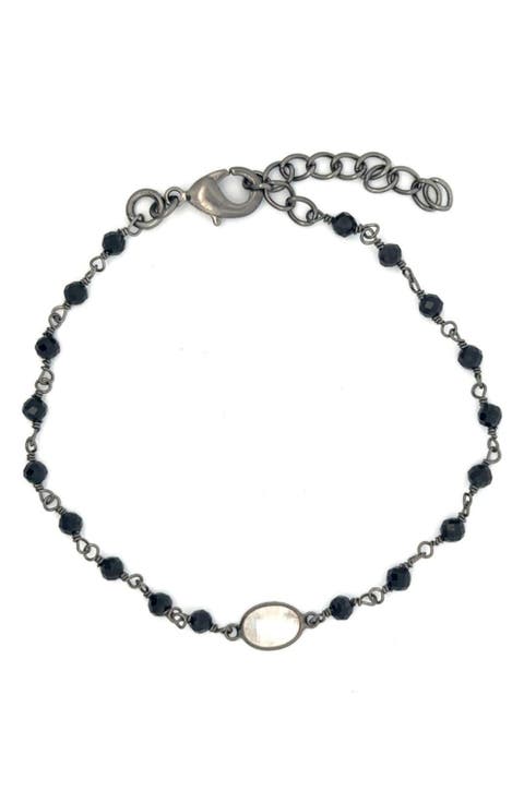 Moonstone & Black Spinel Rosary Bracelet