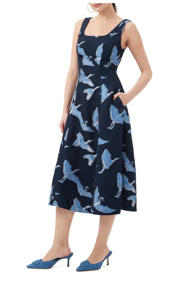 Trina Turk Valor Crane Midi Dress, Alternate, color, Ink Multi