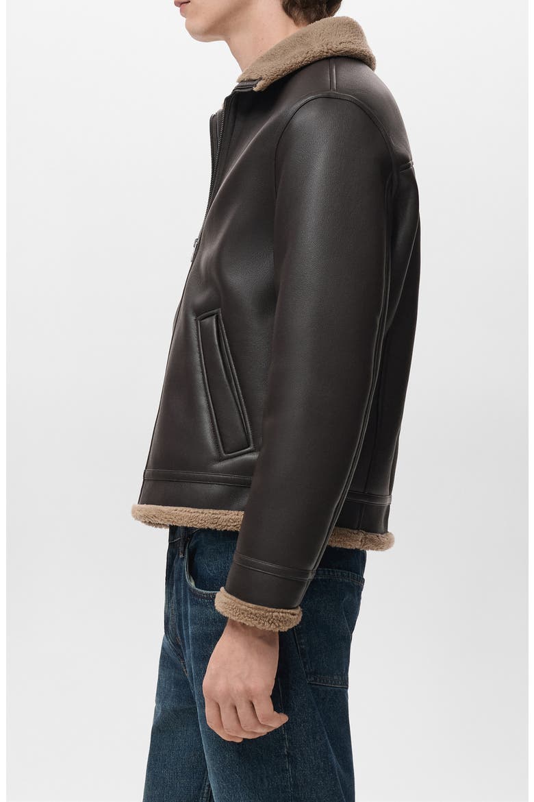 Fleece Lined Faux Leather Bomber Jacket, Alternate, color, CHOCOLATE
