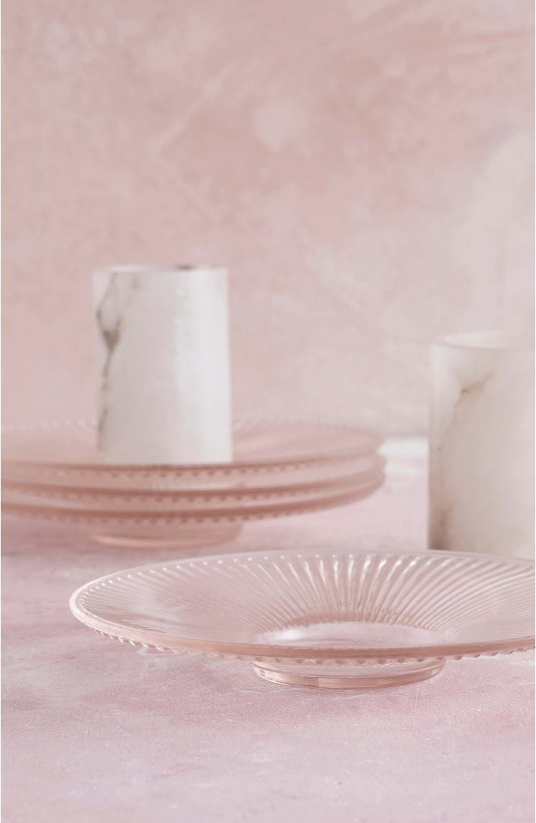 The Collective Home Pressed Pink Glass Medium Plates - Set of 4, Main, color, Clear