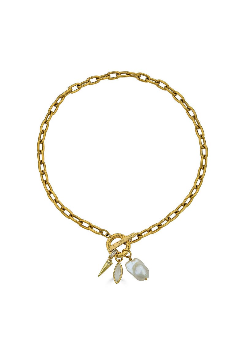 Marquise & Pearl Toggle Necklace, Main, color, Gold