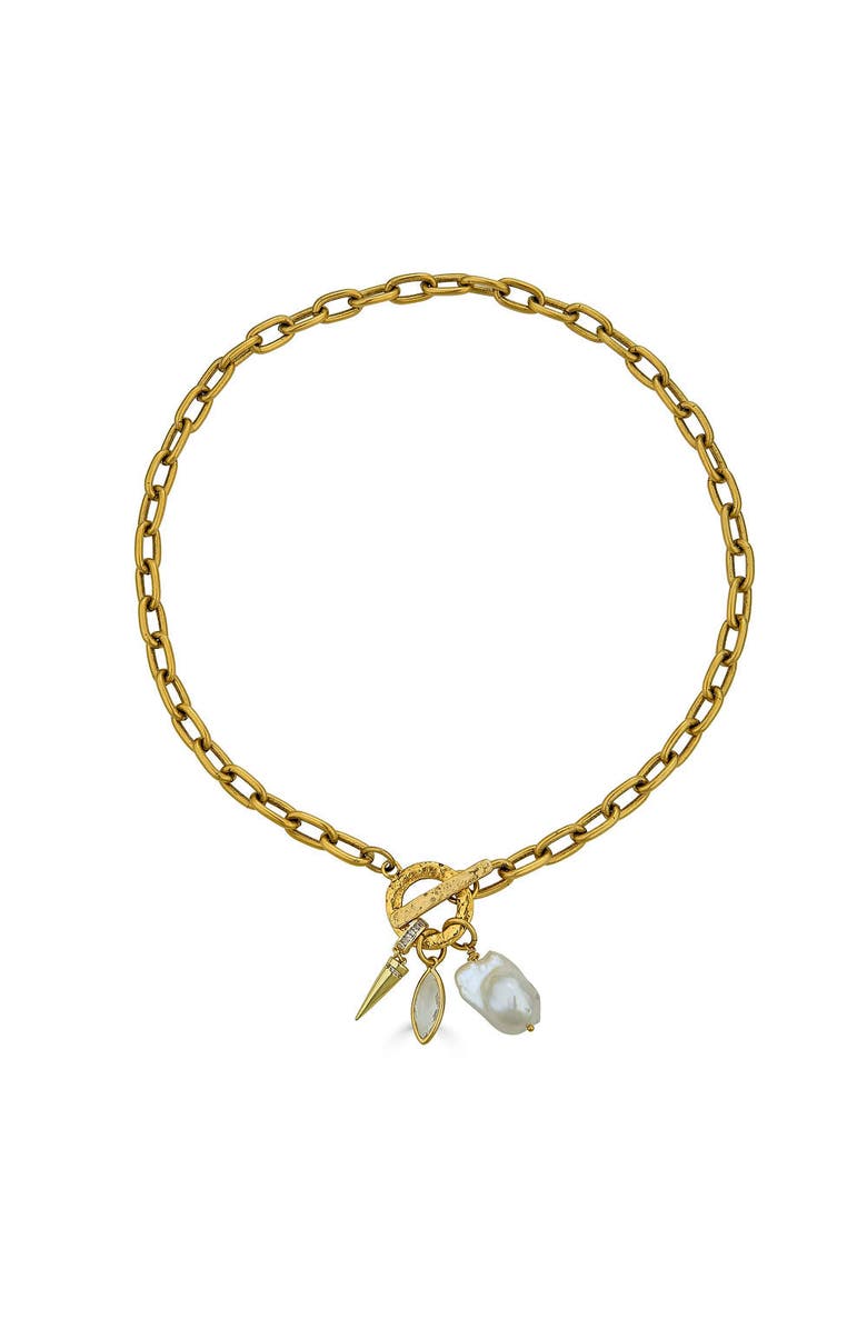 Loni Paul Jewelry Marquise & Pearl Toggle Necklace, Main, color, Gold