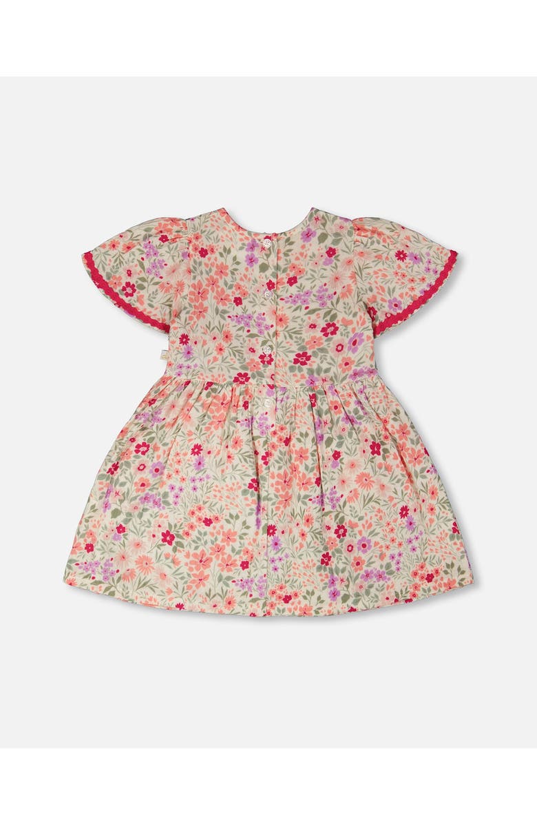 Deux par Deux Muslin Short Sleeve Flowers Dress, Alternate, color, Off White Printed Flowers