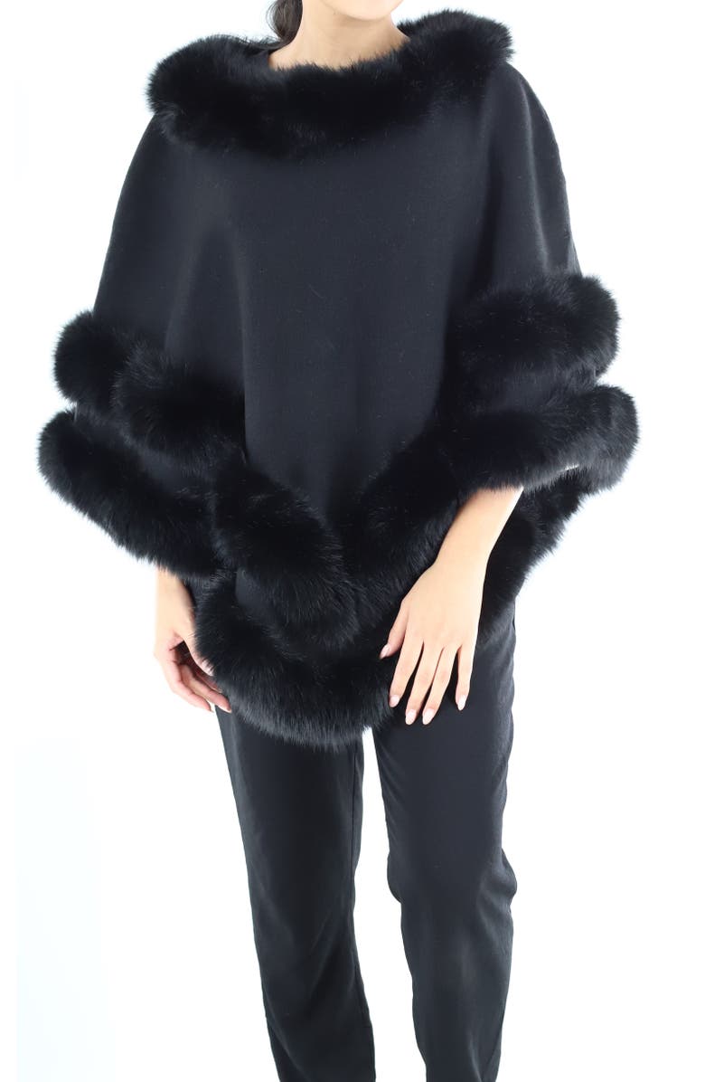 La Fiorentina Faux Fur Trim Poncho, Main, color, 