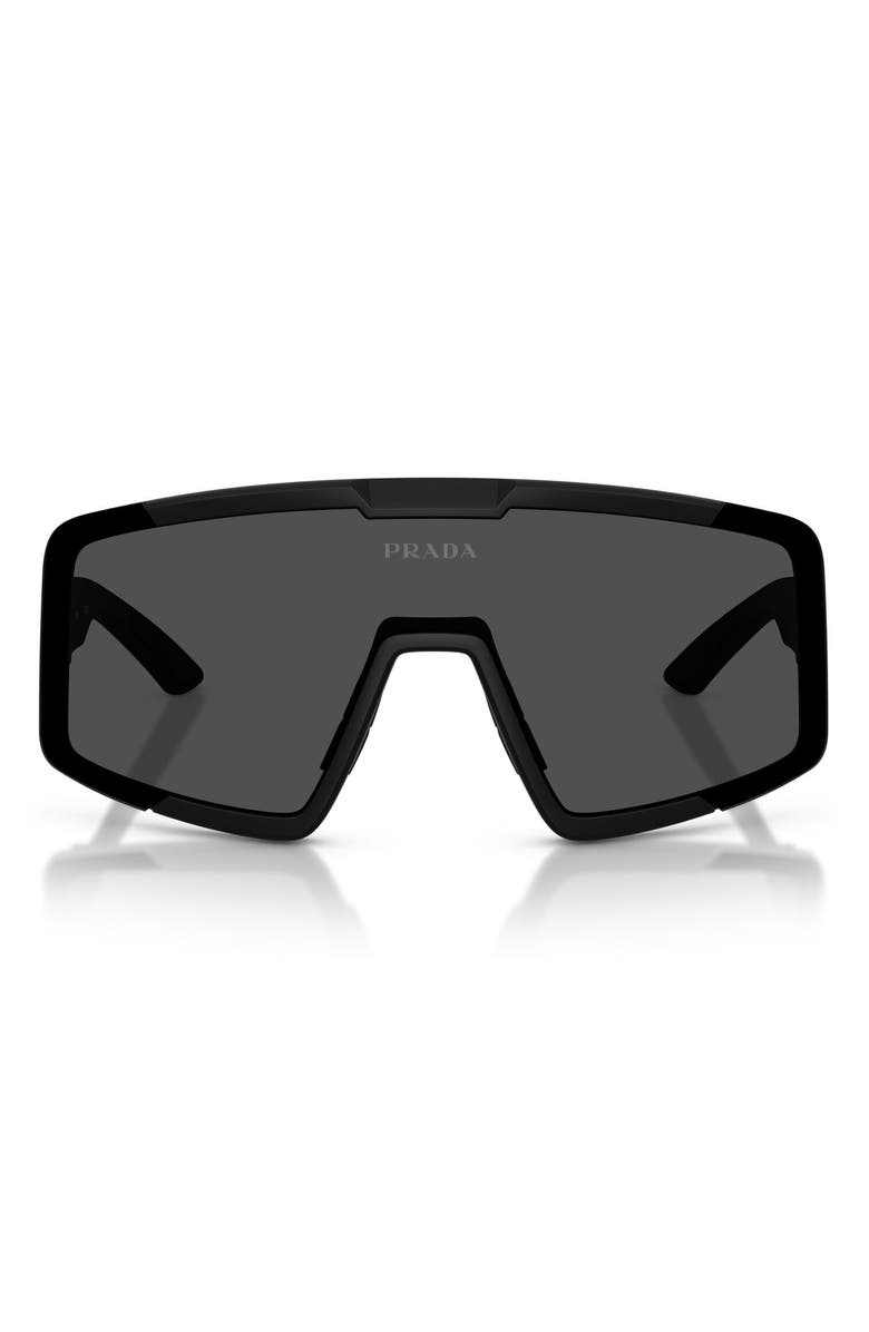 Prada Linea Rossa 144mm Shield Sunglasses, Main, color, Matte Black / Dark Grey