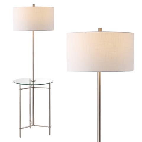 Chuck Modern Minimalist Metal and Tempered Glass LED 2-in-1 Space-Saving Tray Table and Floor Lamp