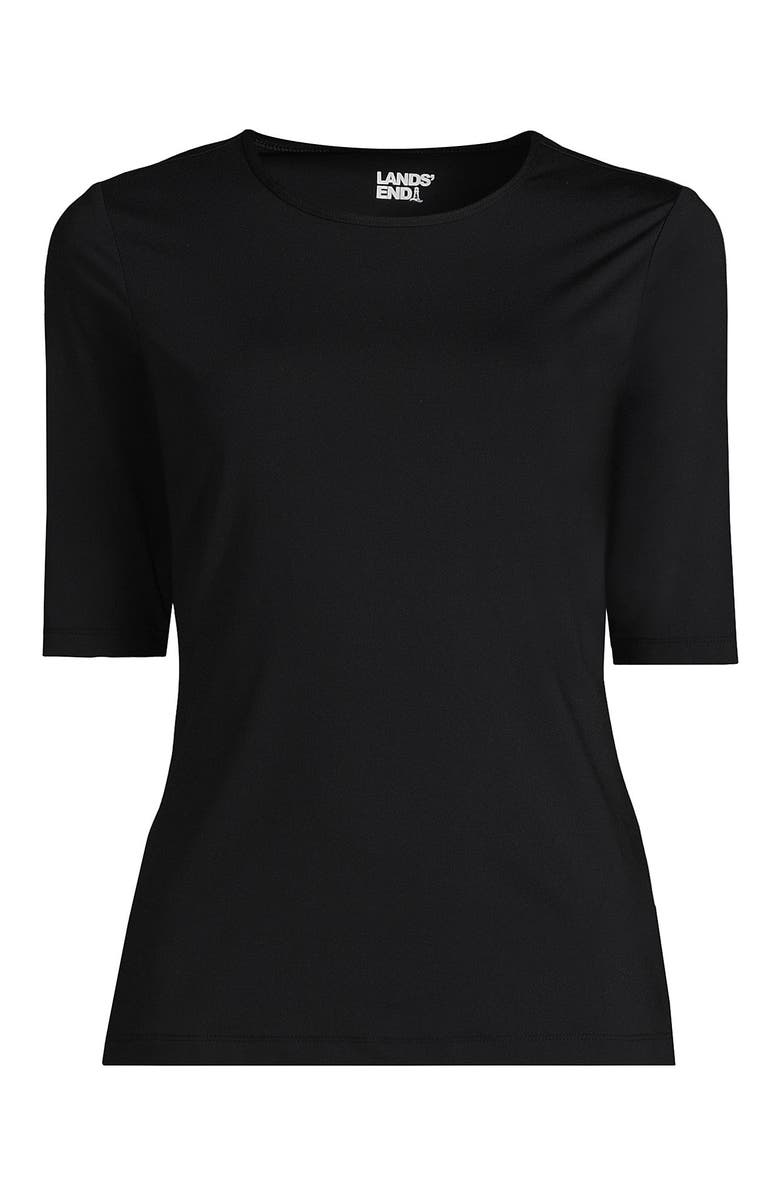 Lands' End Plus Size SunShade UPF 50 Elbow Sleeve Relaxed Rash Guard, Alternate, color, Black