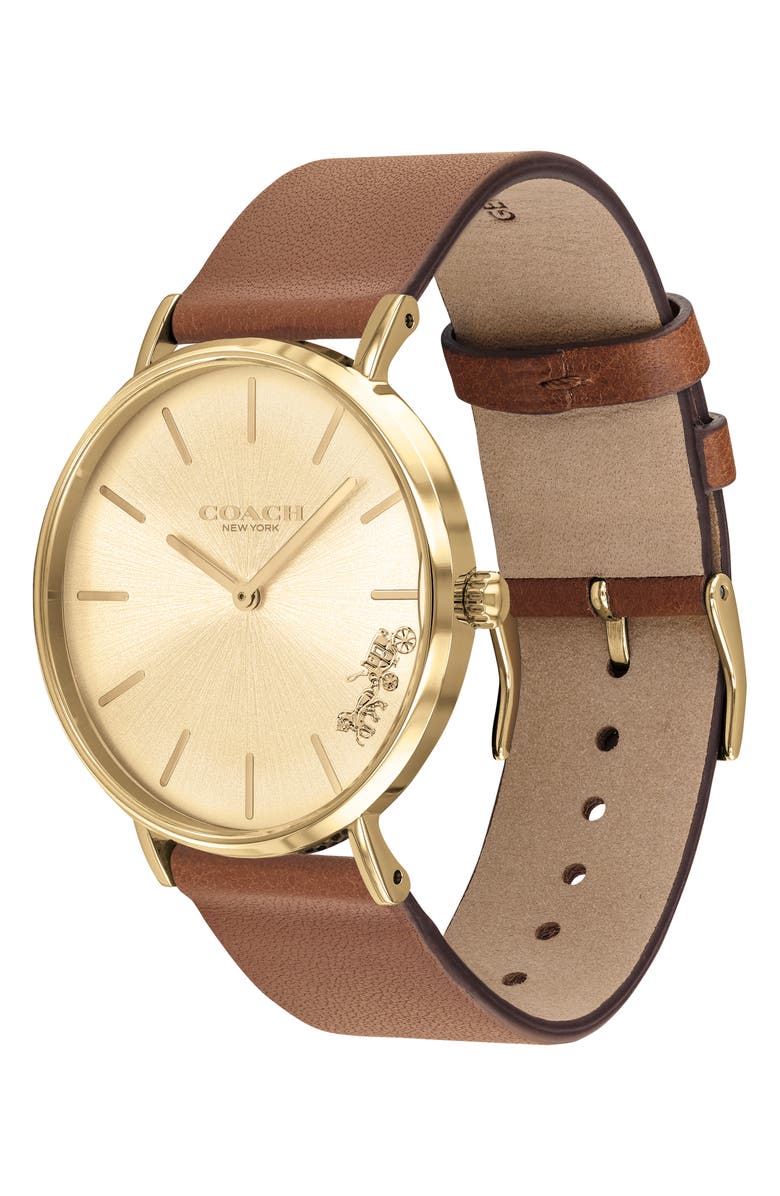 COACH Perry Leather Strap Watch, 36mm, Alternate, color, Light Gold