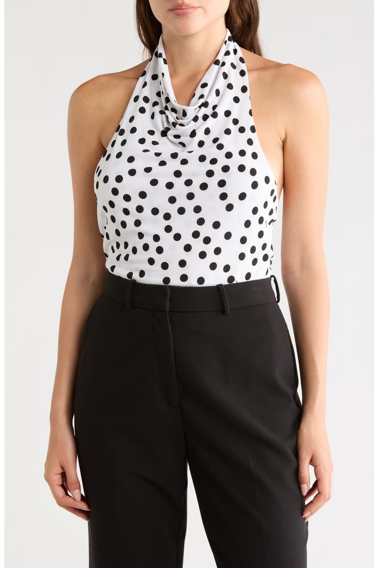 Polka Dot Knit Halter Top, Main, color, WHITE/ BLACK
