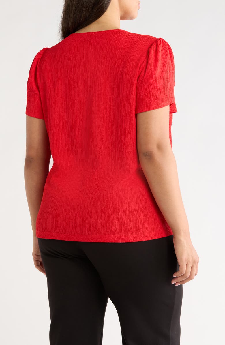 AK ANNE KLEIN Tulip Sleeve Pebbled Top, Alternate, color, Begonia Red
