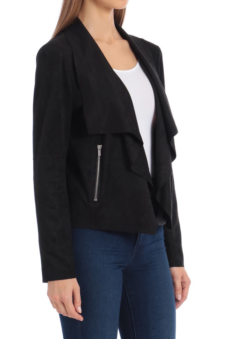 Draped Faux Suede Jacket, Alternate, color, BLACK