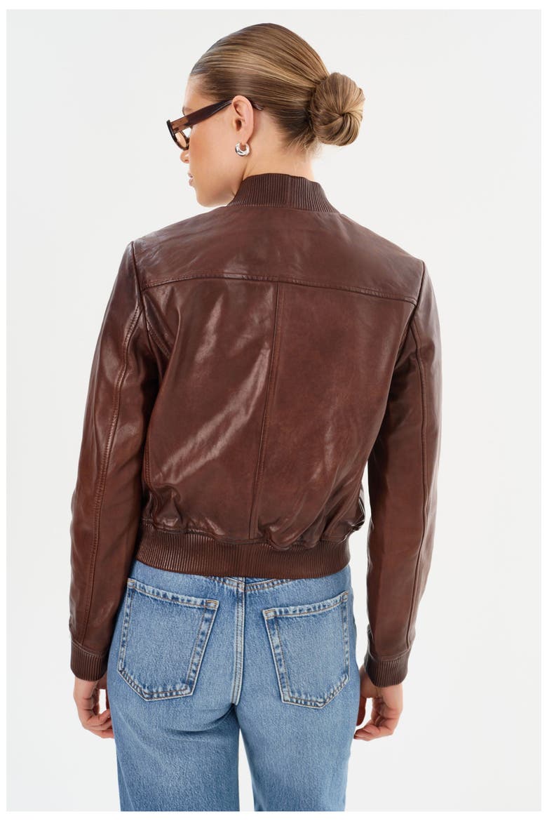 CANDACE | Leather Bomber Jacket, Alternate, color, Chocolate Brown/Heather Grey