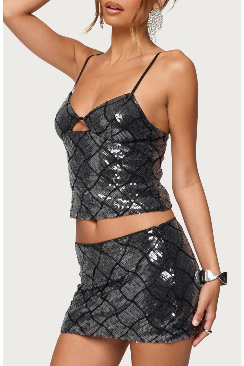 Stajie Diamond Pattern Sequin Camisole, Alternate, color, BLACK